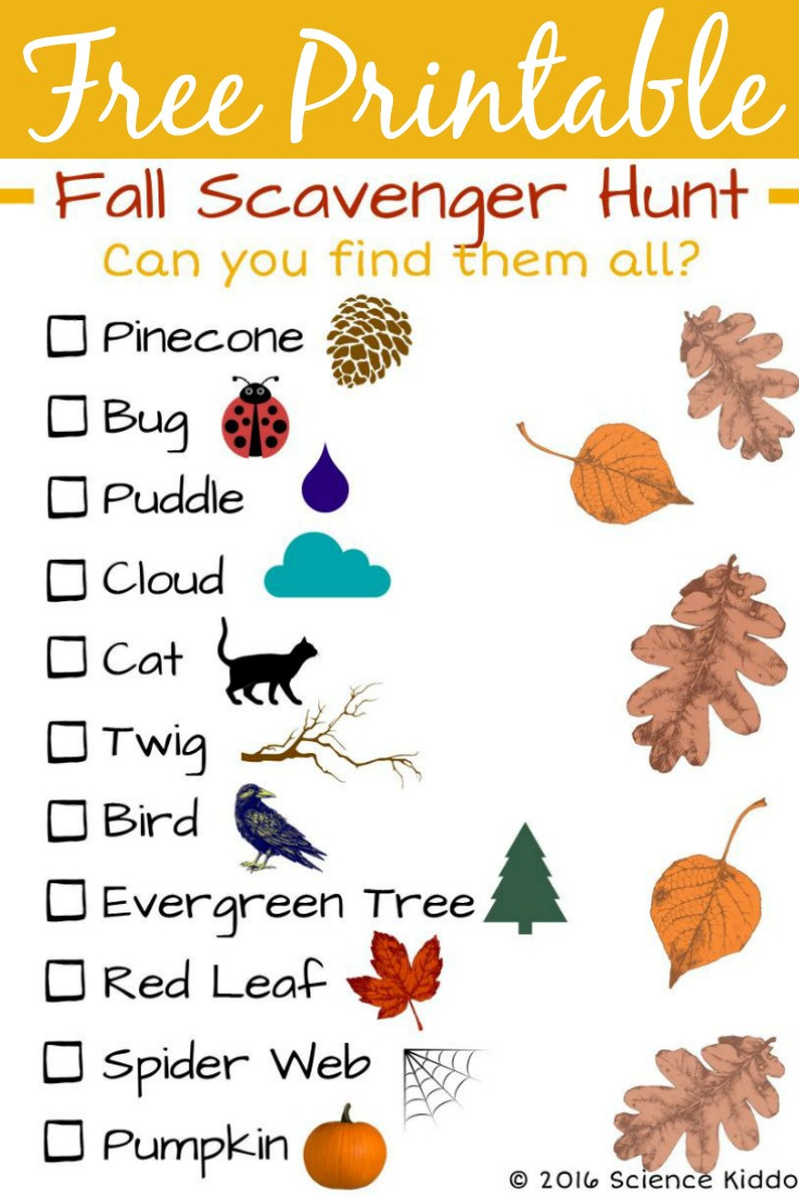 Fall Nature Scavenger Hunt For Kids • The Science Kiddo throughout Free Fall Scavenger Hunt Printable
