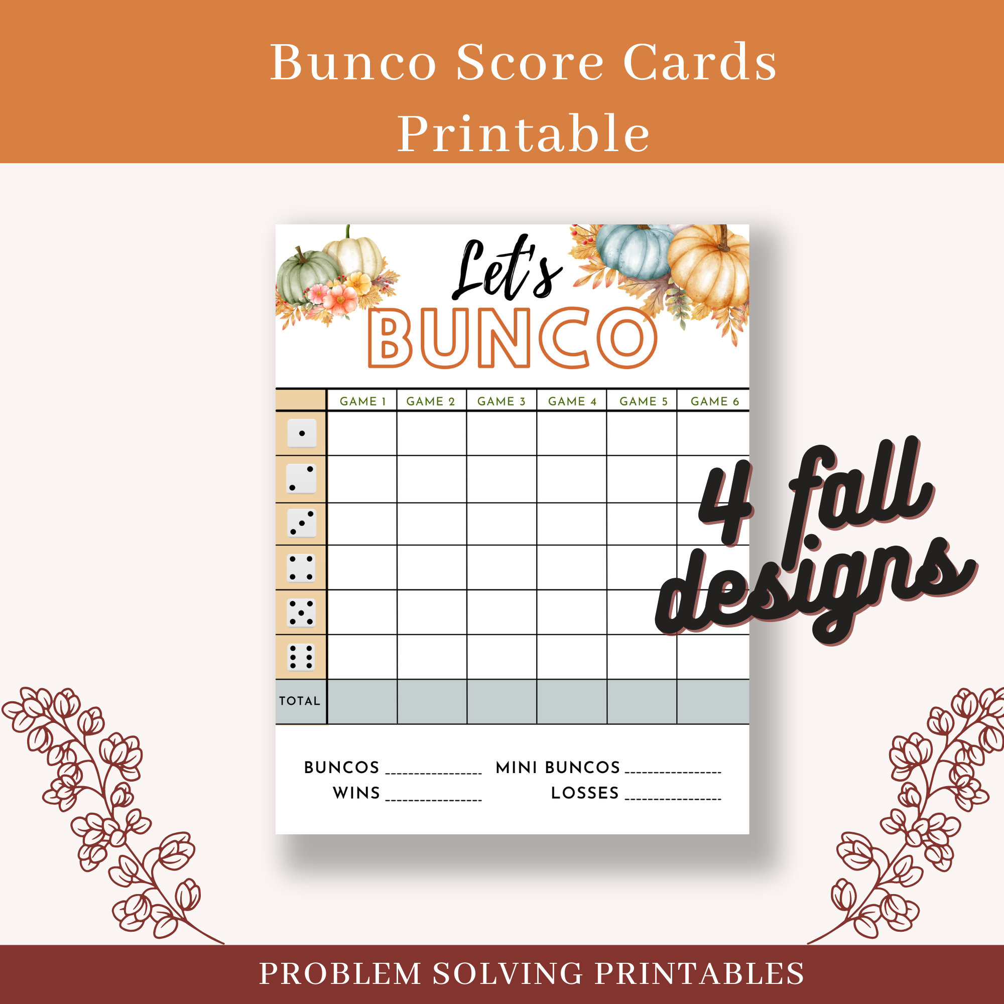 Fall Themed Bunco Score Card Sheets Pad Printable Autumn Bunko in Free Printable Fall Bunco Score Sheets