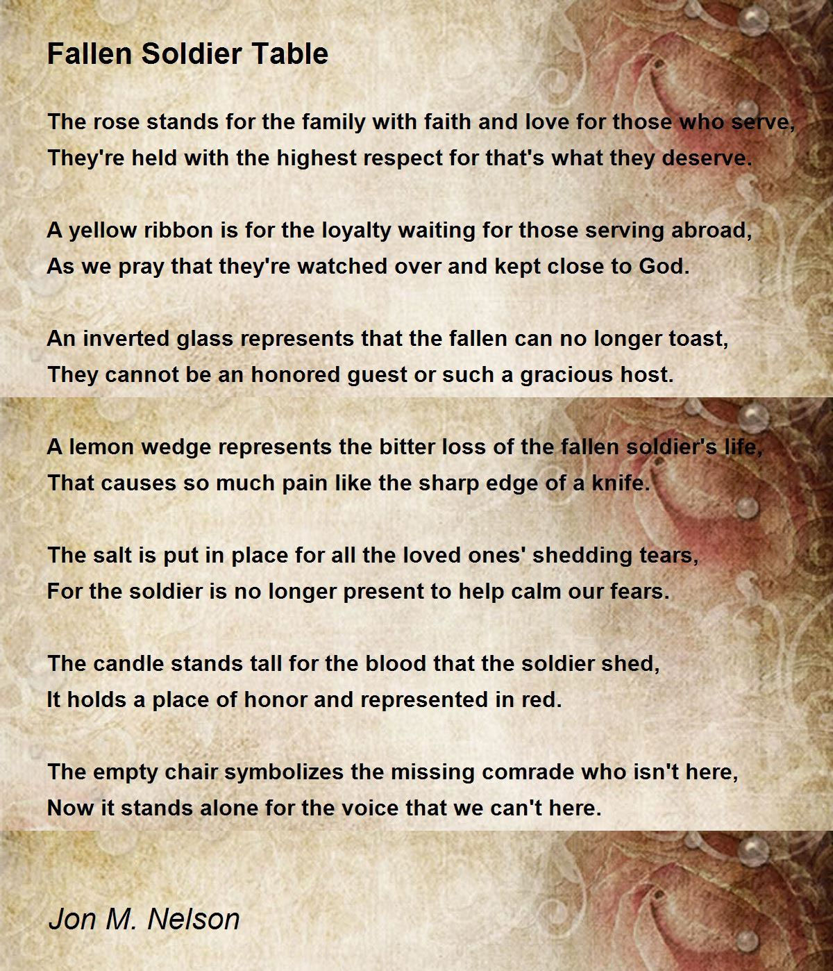 Fallen Soldier Table - Fallen Soldier Table Poemjon M. Nelson pertaining to Fallen Soldier Table Poem Printable