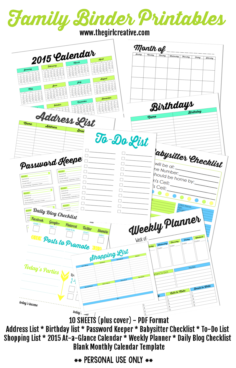 Family Binder Printables - The Girl Creative for Family Binder Free Printables