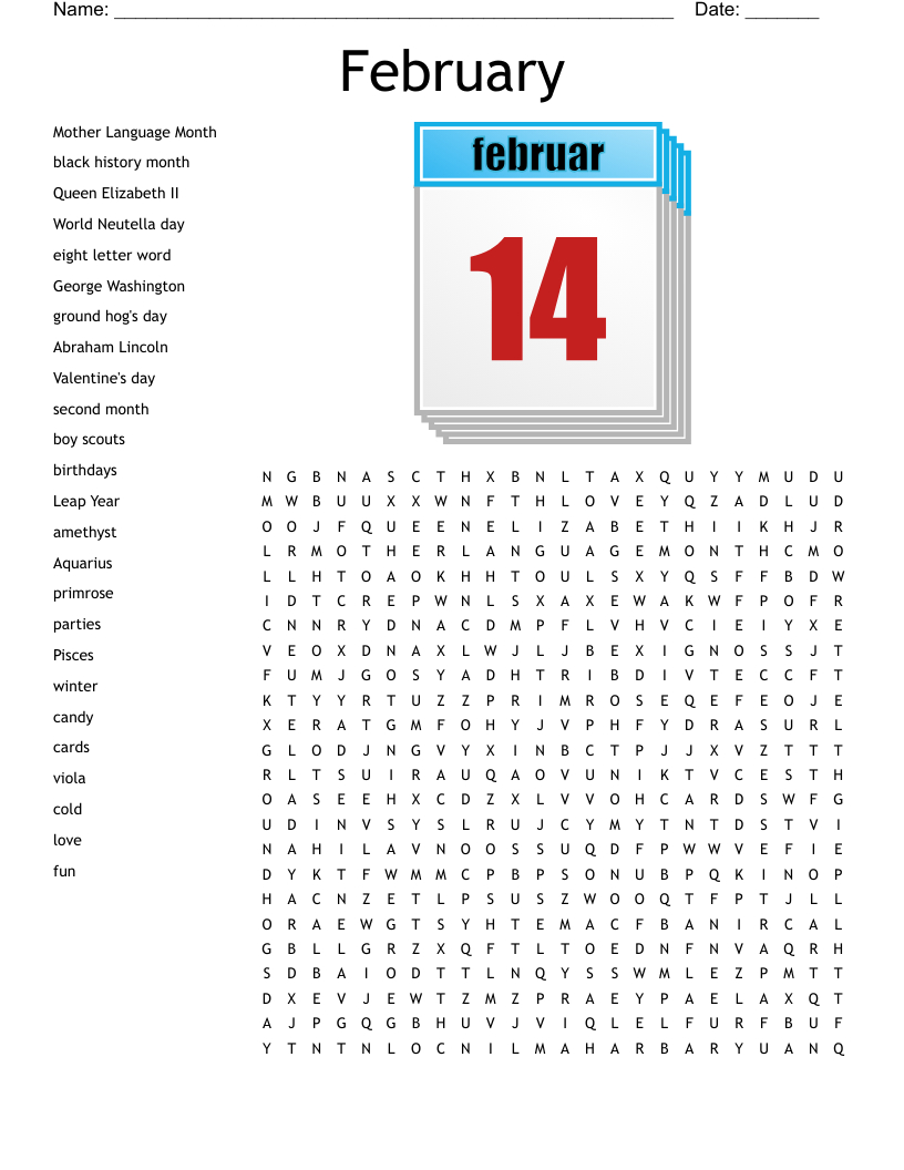 February Word Search - Wordmint with regard to February Word Search Printable