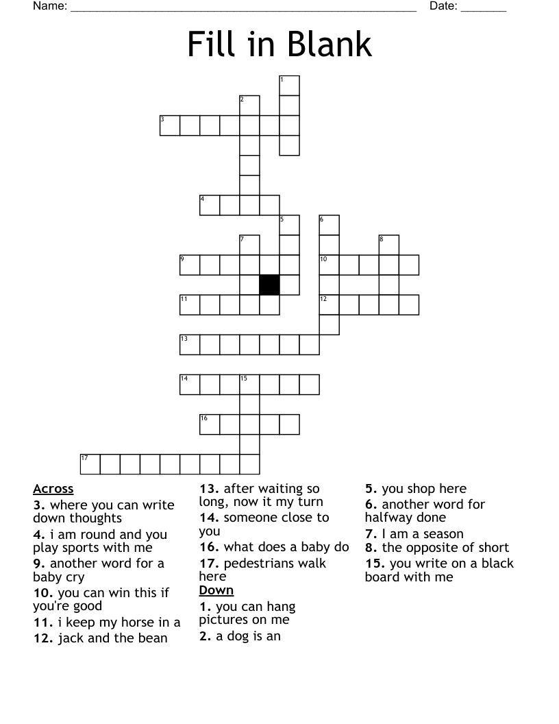 Fill In Blank Crossword - Wordmint pertaining to Crossword Fill In Printable