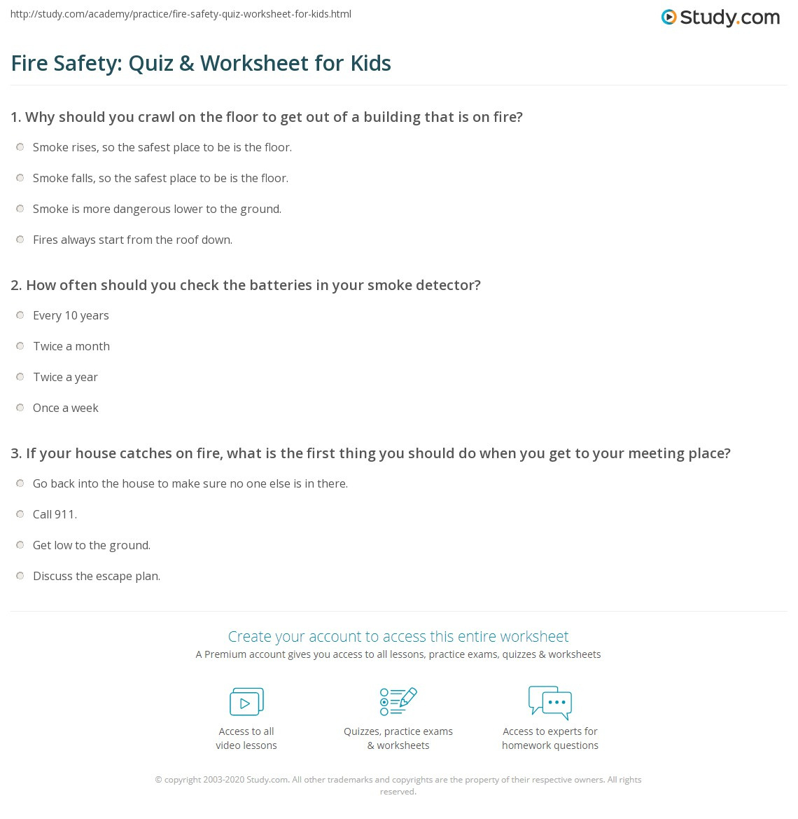 Fire Safety: Quiz &amp;amp; Worksheet For Kids | Study inside Printable Fire Safety Quiz