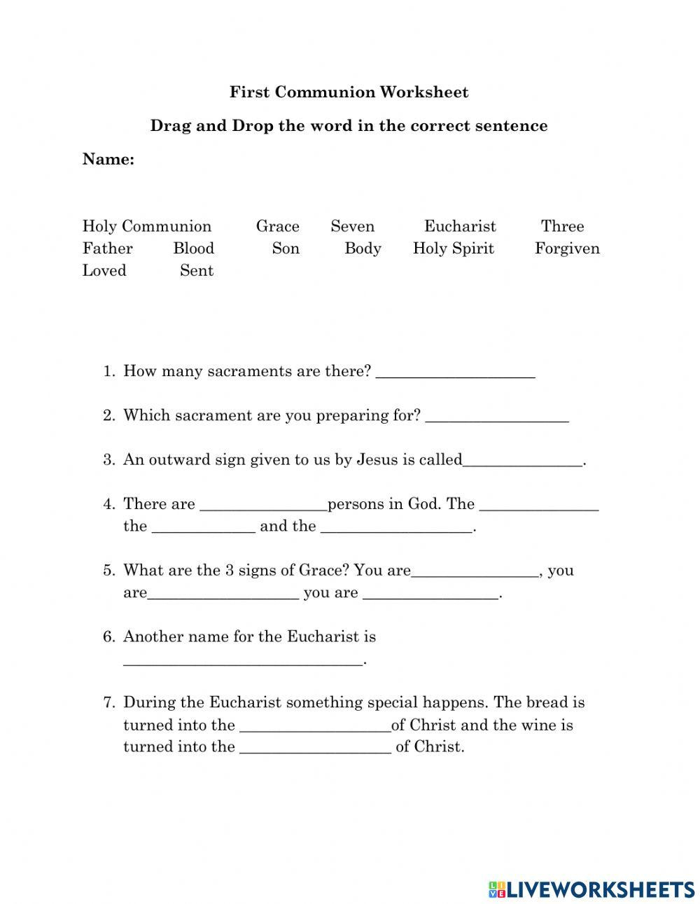 First Communion Worksheet | Live Worksheets - Worksheets Library intended for Free Printable First Communion Worksheets