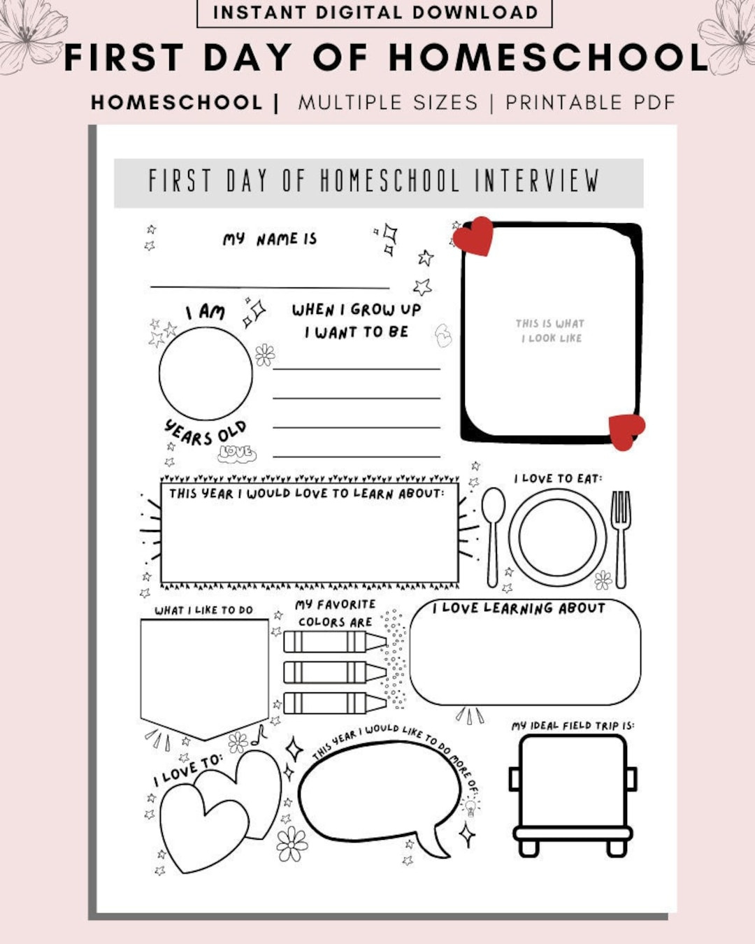 First Day Of Homeschool Interview Printable, Homeschool Planner in First Day of Homeschool Printables