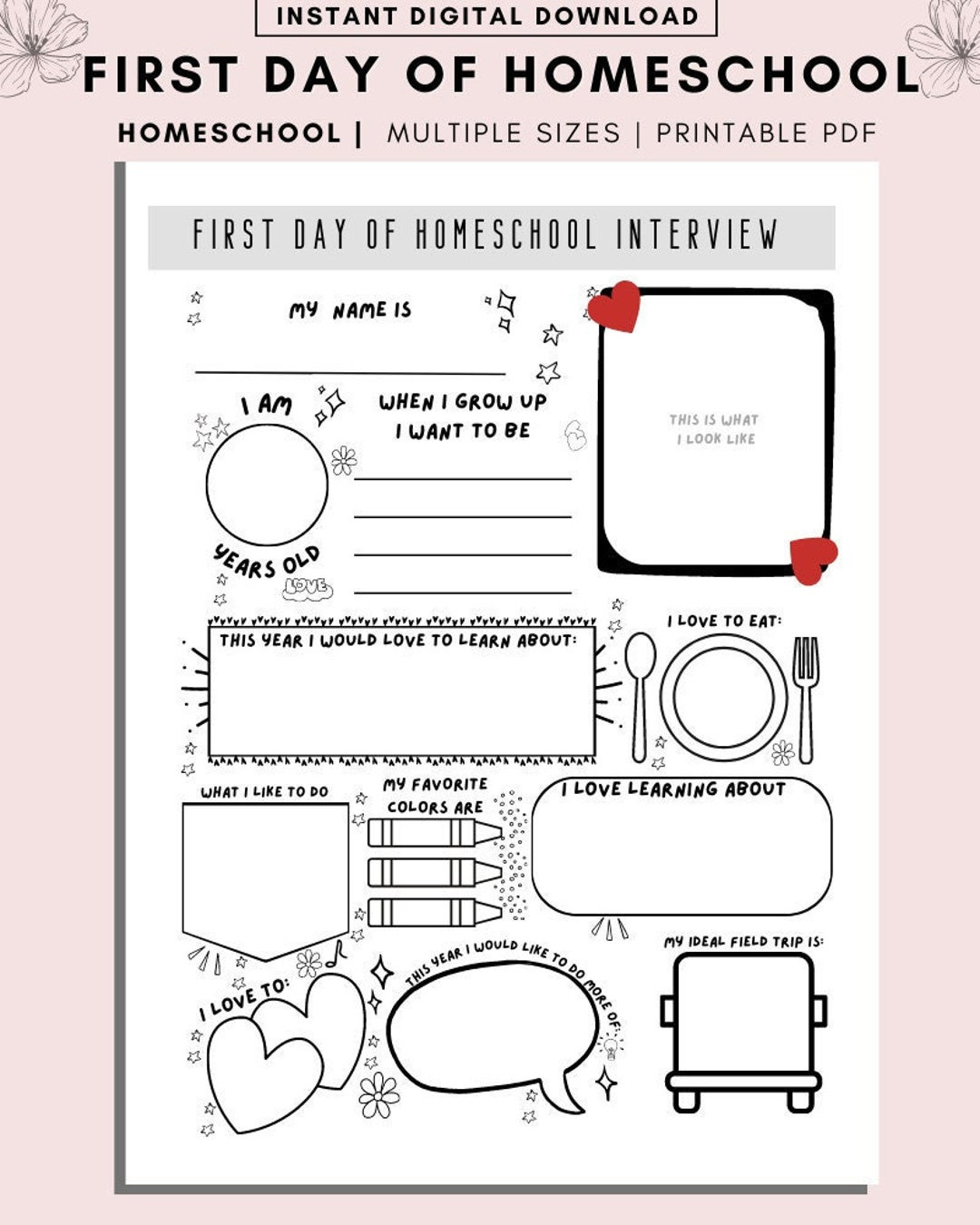 First Day Of Homeschool Interview Printable, Homeschool Planner with First Day Of Homeschool Printable