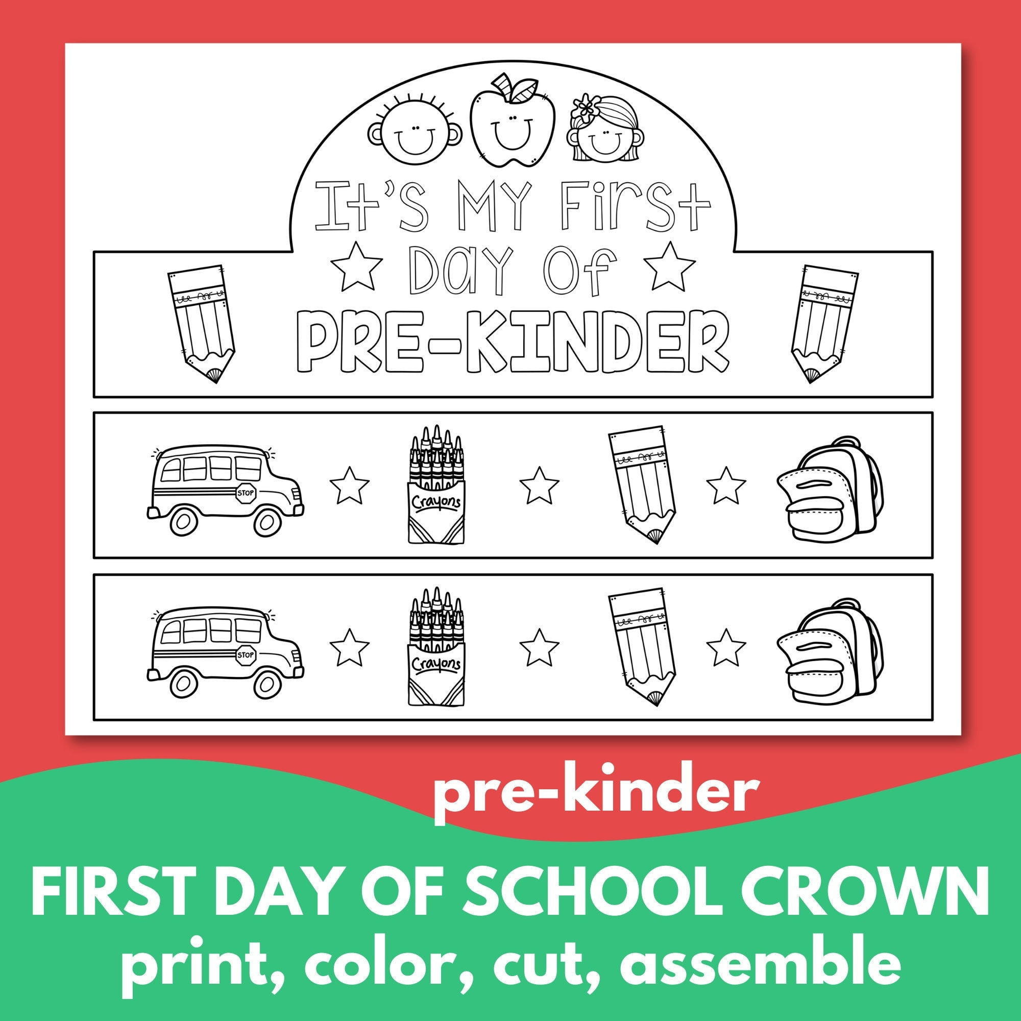 First Day Of Pre-K Crown Printable, Prek Kids Crown, Pre Kinder inside First Day of Pre K Printable