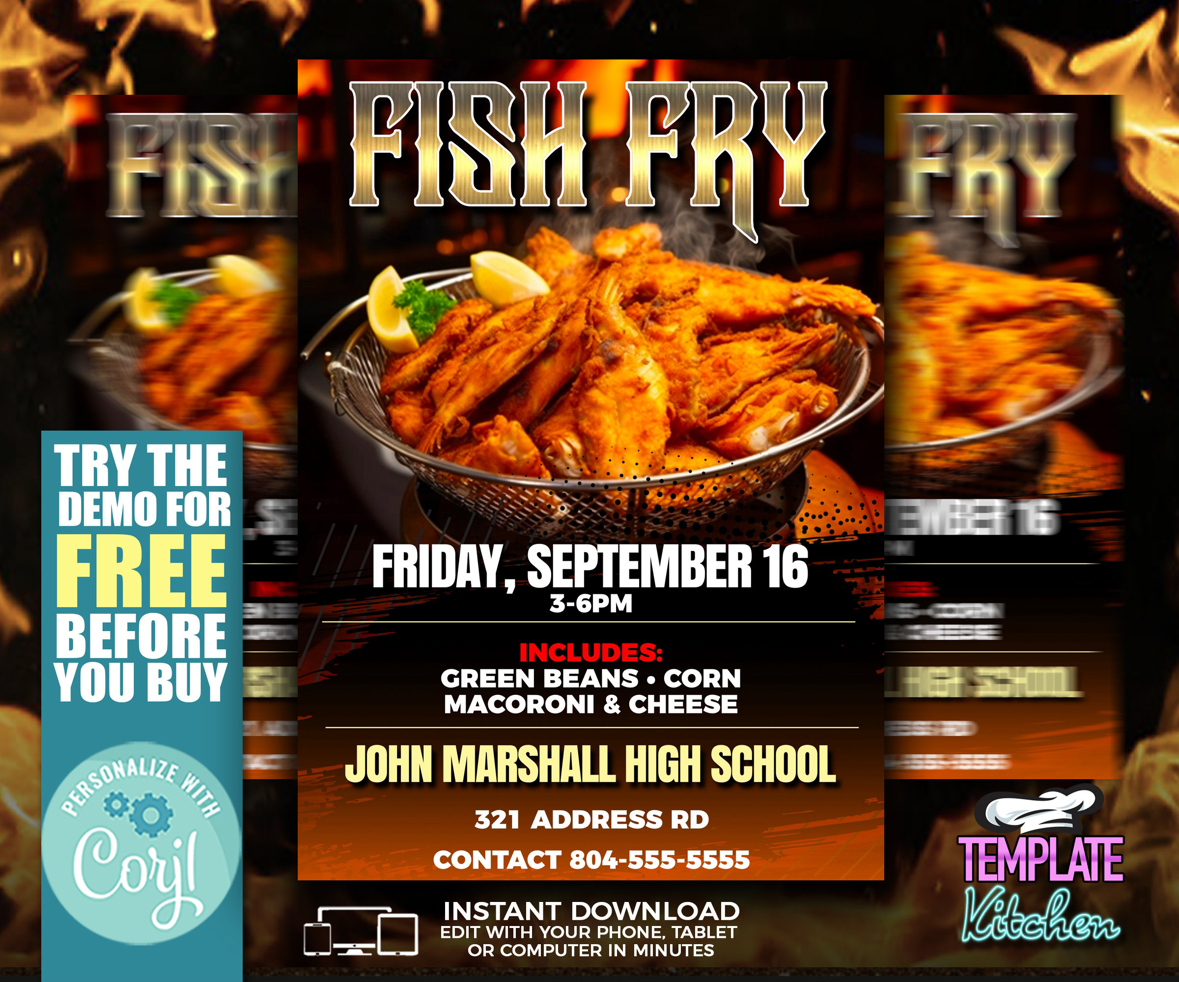 Fish Fry Golden Flyer | Edit Online | 5X7 Digital &amp;amp; Printable | Do intended for Printable Fish Fry Flyer Template Free