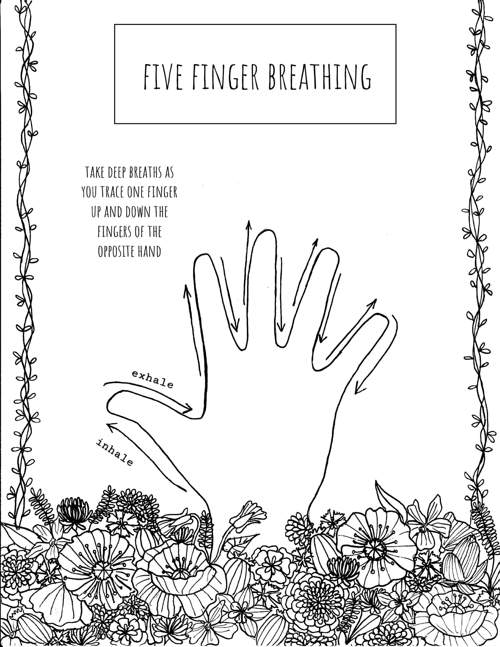 Five Finger Breathing Printable Coloring Page - Etsy inside 5 Finger Breathing Printable