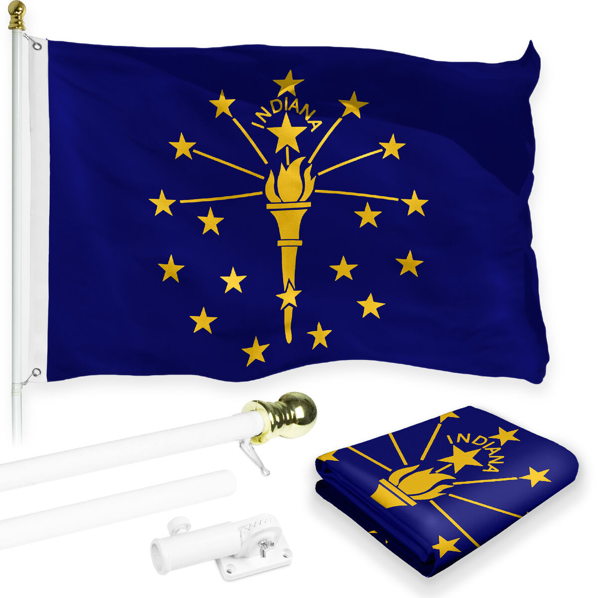 Flag Pole 6Ft White &amp;amp; Indiana In State Flag 3X5Ft Combo Printed regarding Printable Indiana State Flag