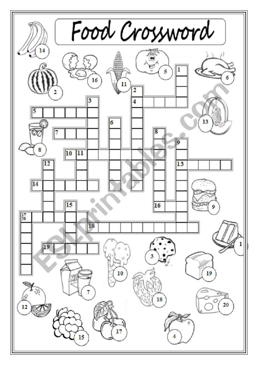 Food Crossword Puzzle - Esl Worksheetxyz5 pertaining to Food Crossword Puzzles Printable