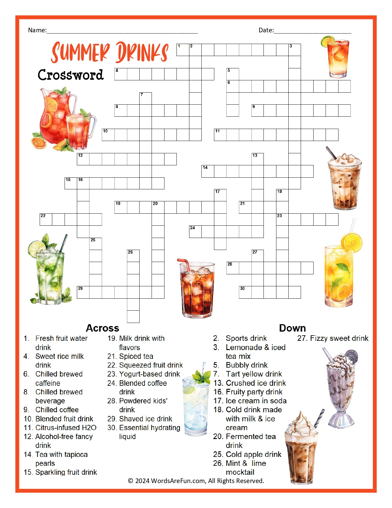 Food Crossword Puzzles throughout Food Crossword Puzzles Printable