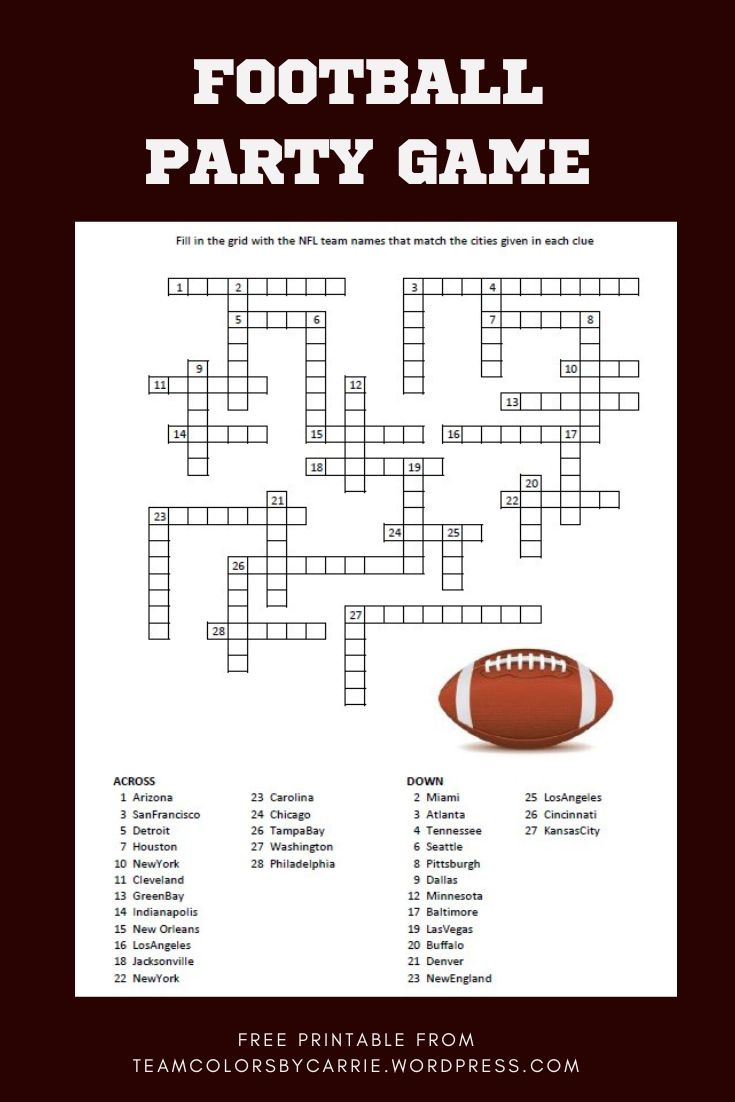 Football Crossword - Free Printable in Football Crossword Printable