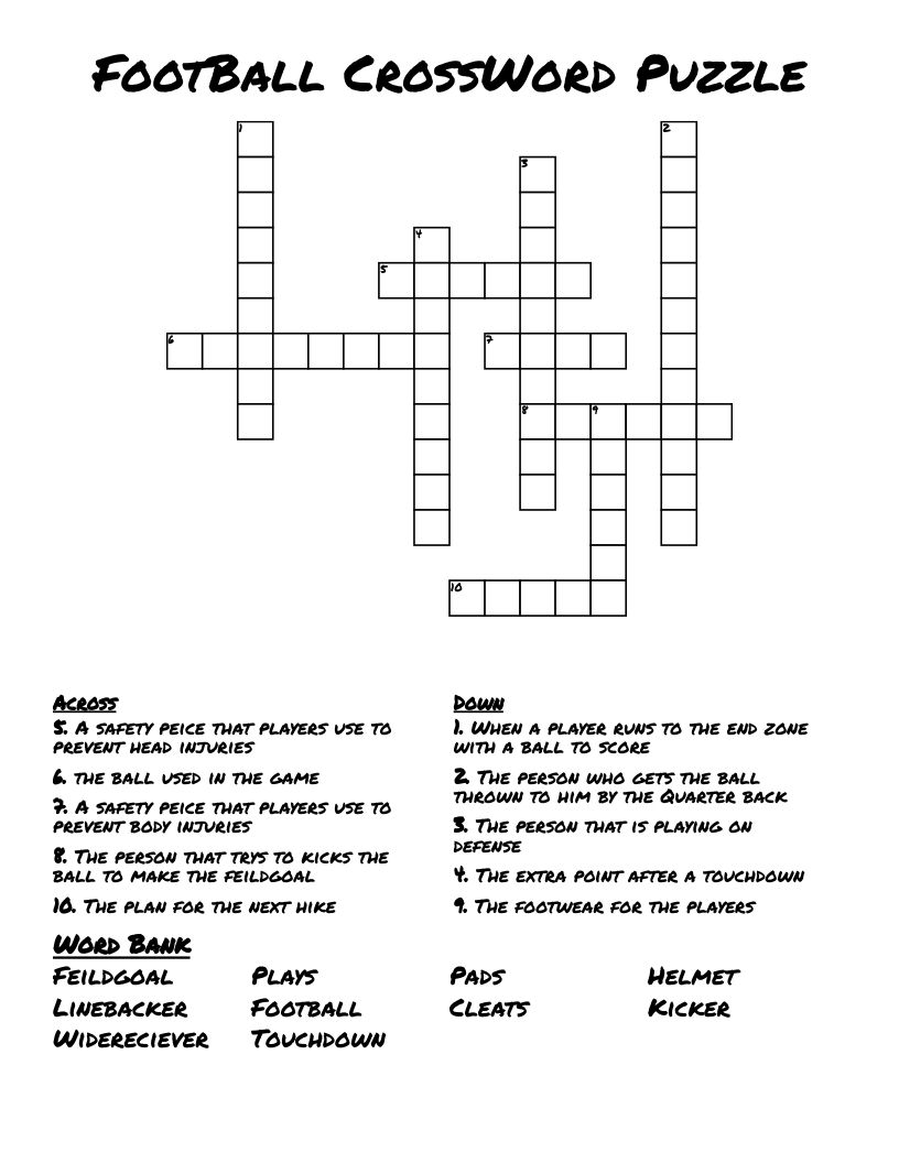 Football Crossword Puzzle - Wordmint with Football Crossword Printable