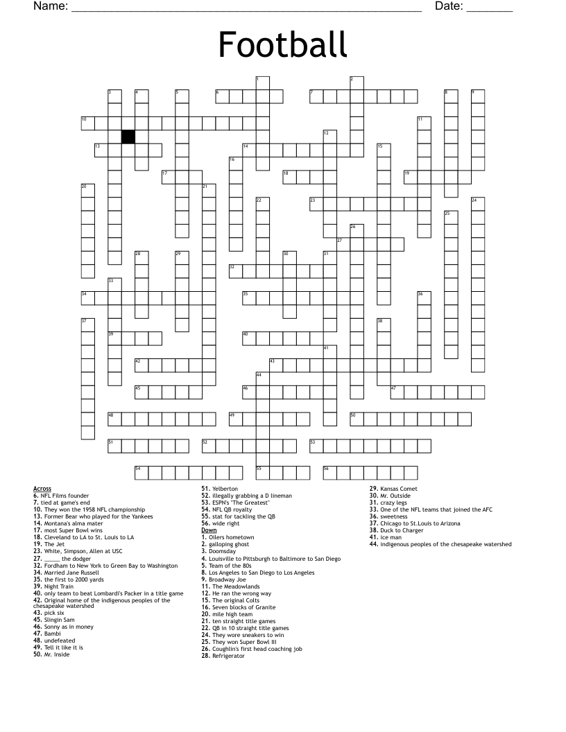 Football Crossword - Wordmint with regard to Football Crossword Printable