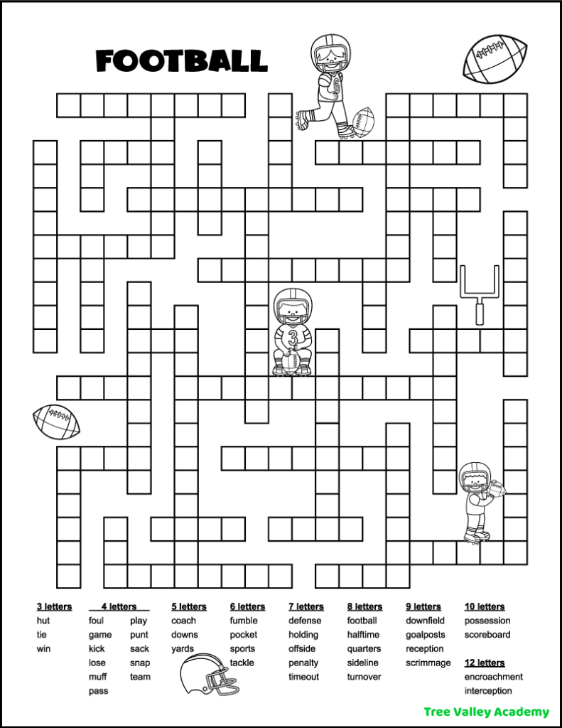 Football Fill In Word Puzzles - Tree Valley Academy pertaining to Football Crossword Printable