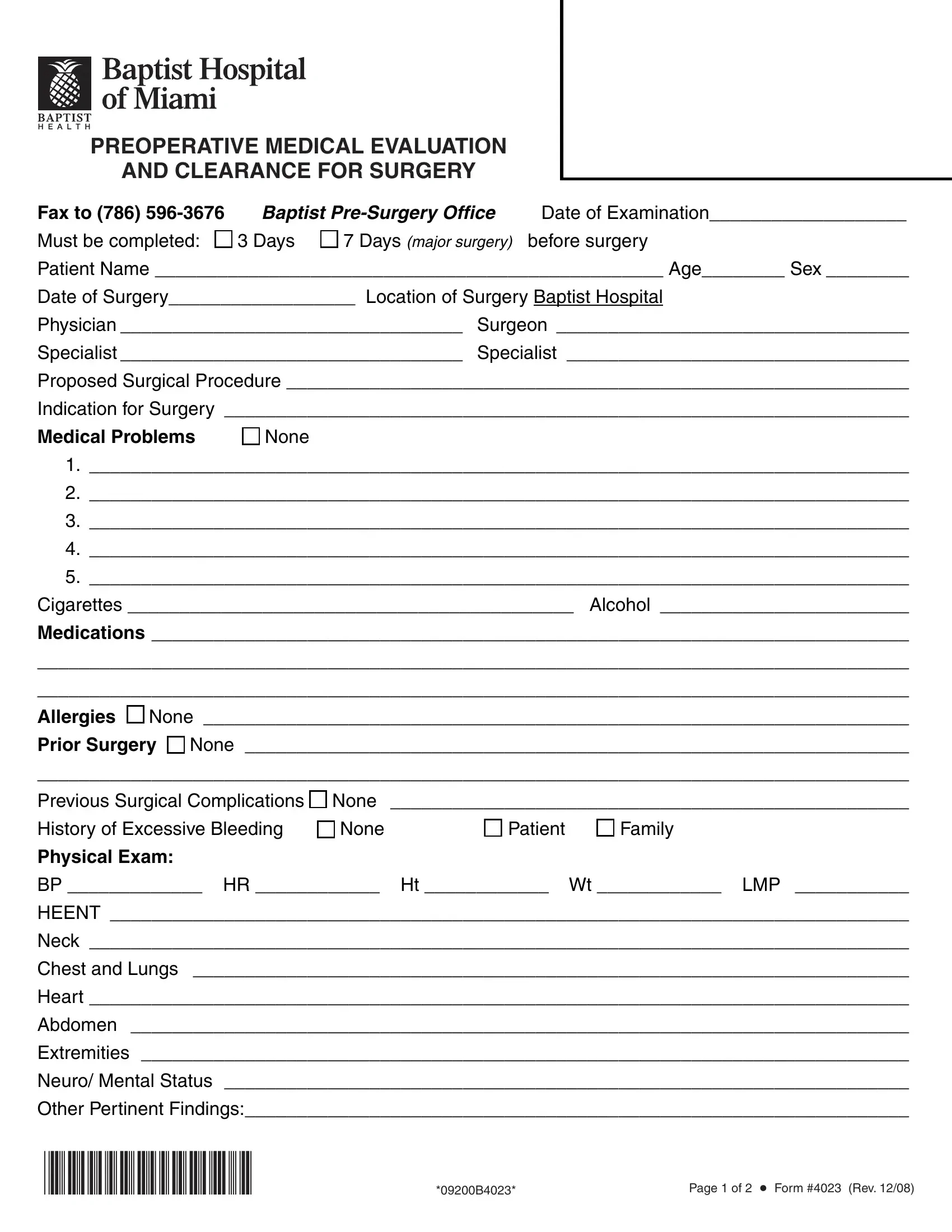 Form 4023 ≡ Fill Out Printable Pdf Forms Online pertaining to Printable Medical Clearance Form For Surgery