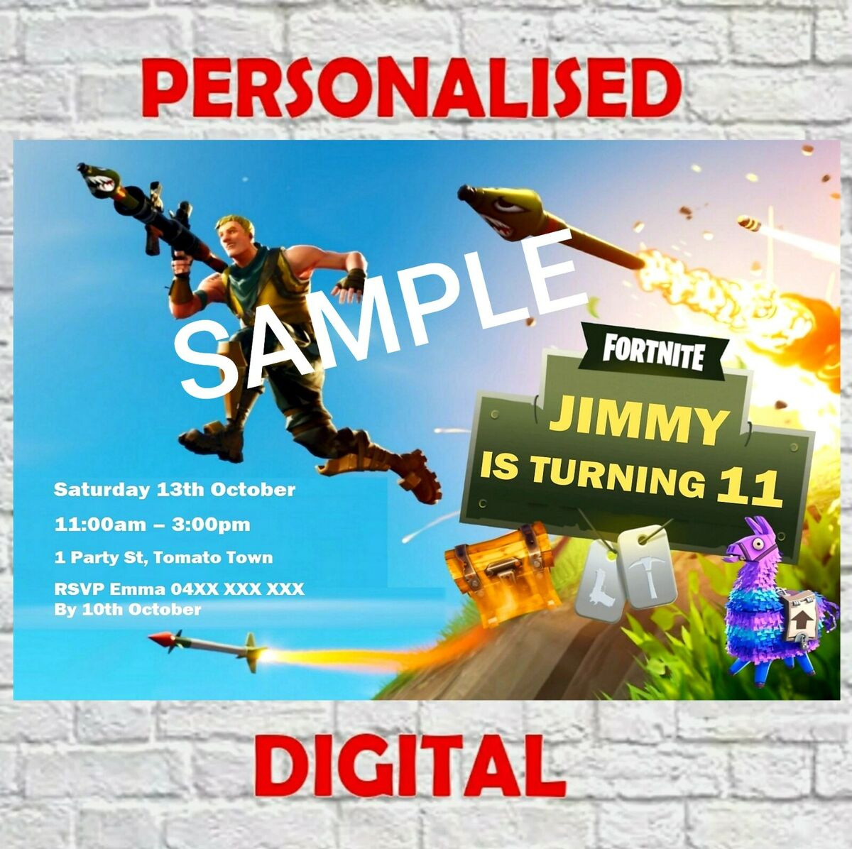 Fortnite Digital Printable Birthday Party Invitation intended for Fortnite Birthday Cards Printable