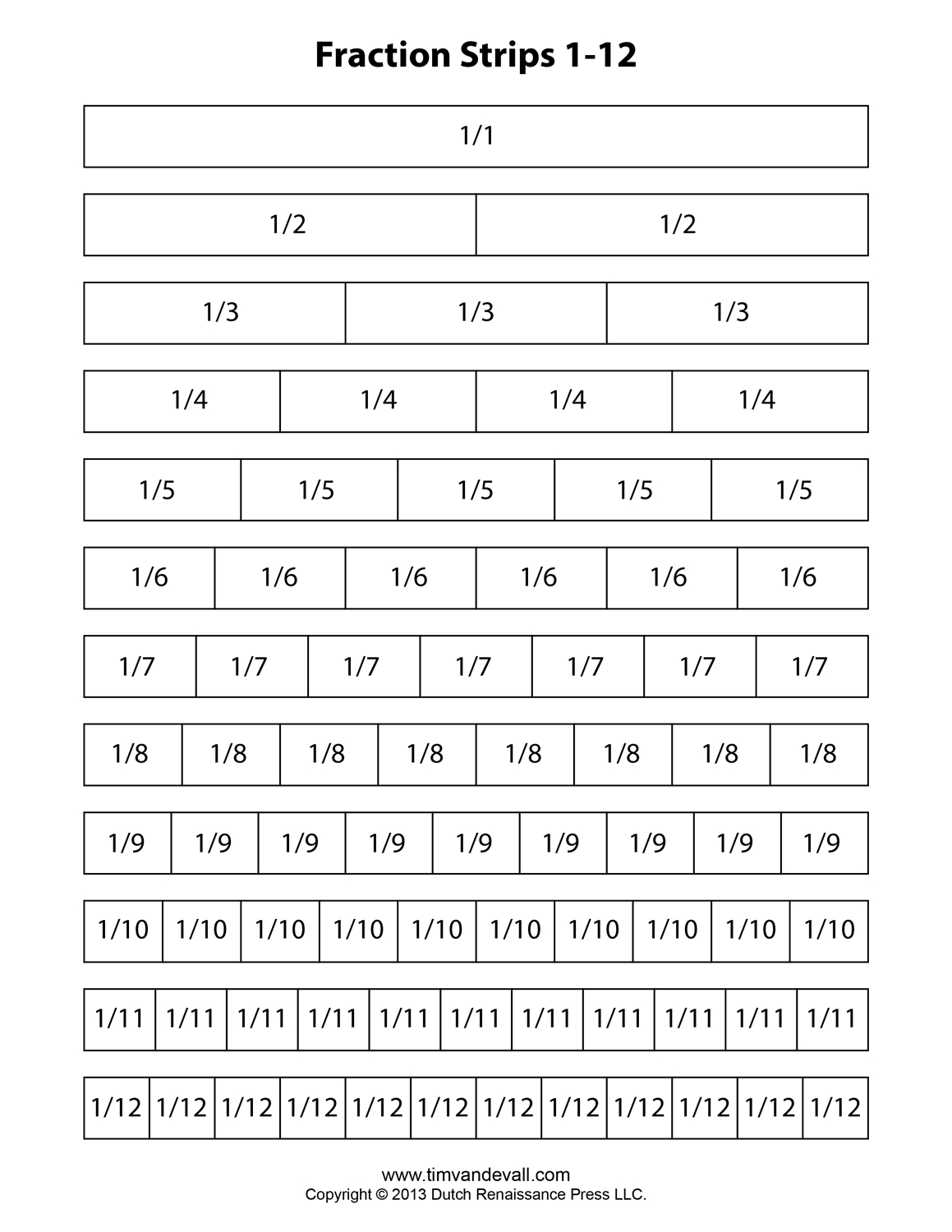 Fraction Strip Templates For Kids - School Math Printables with Blank Fraction Bars Printable