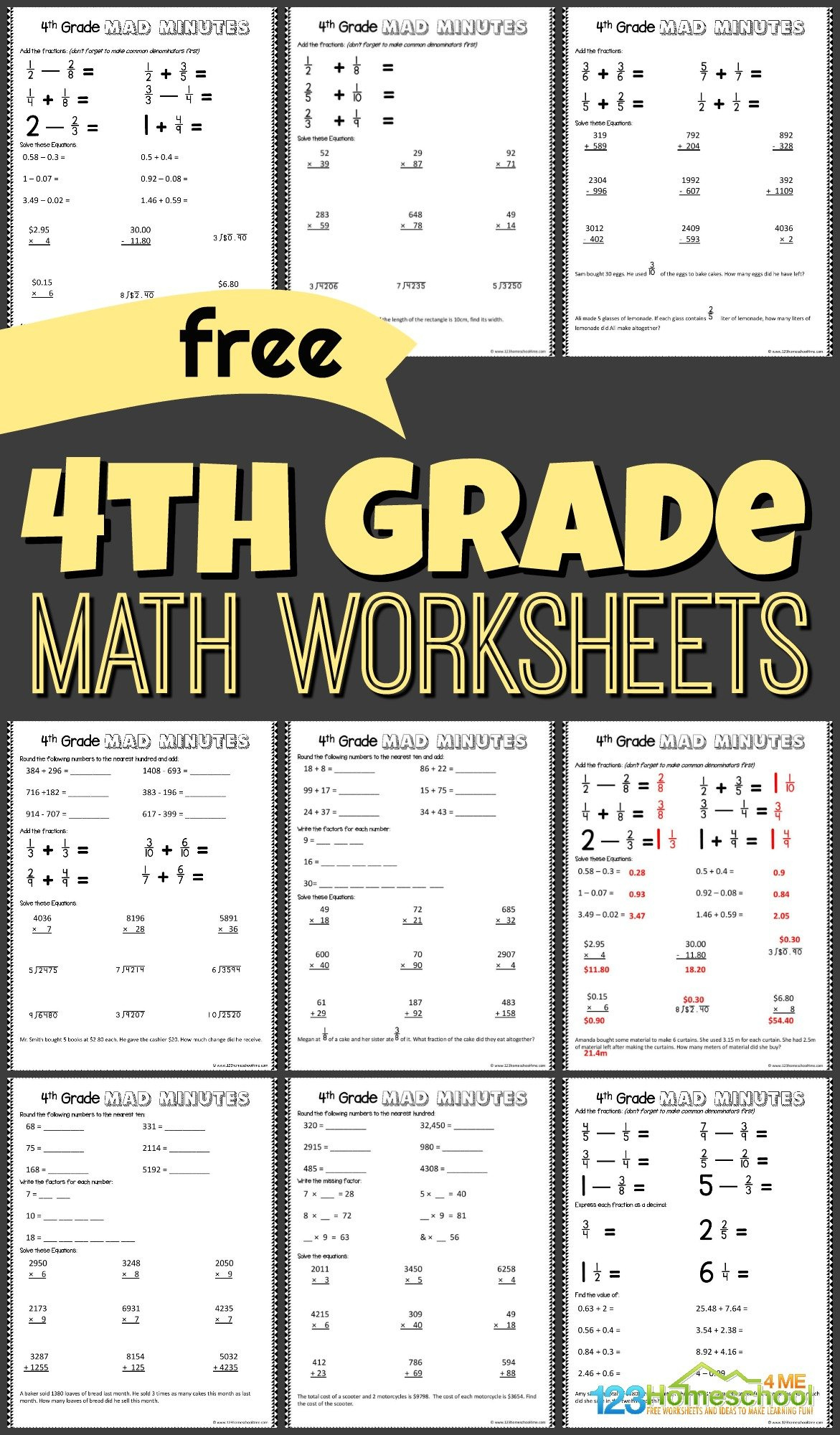 Free 4Th Grade Math Worksheets - 123 Homeschool 4 Me intended for Free Printable Worksheets For 4Th Grade