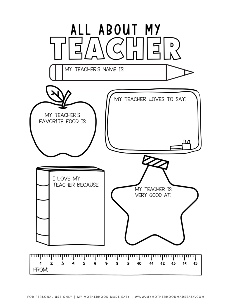 Free All About My Teacher Printable Pdf (Thank You Gift) – My pertaining to All About My Teacher Free Printable