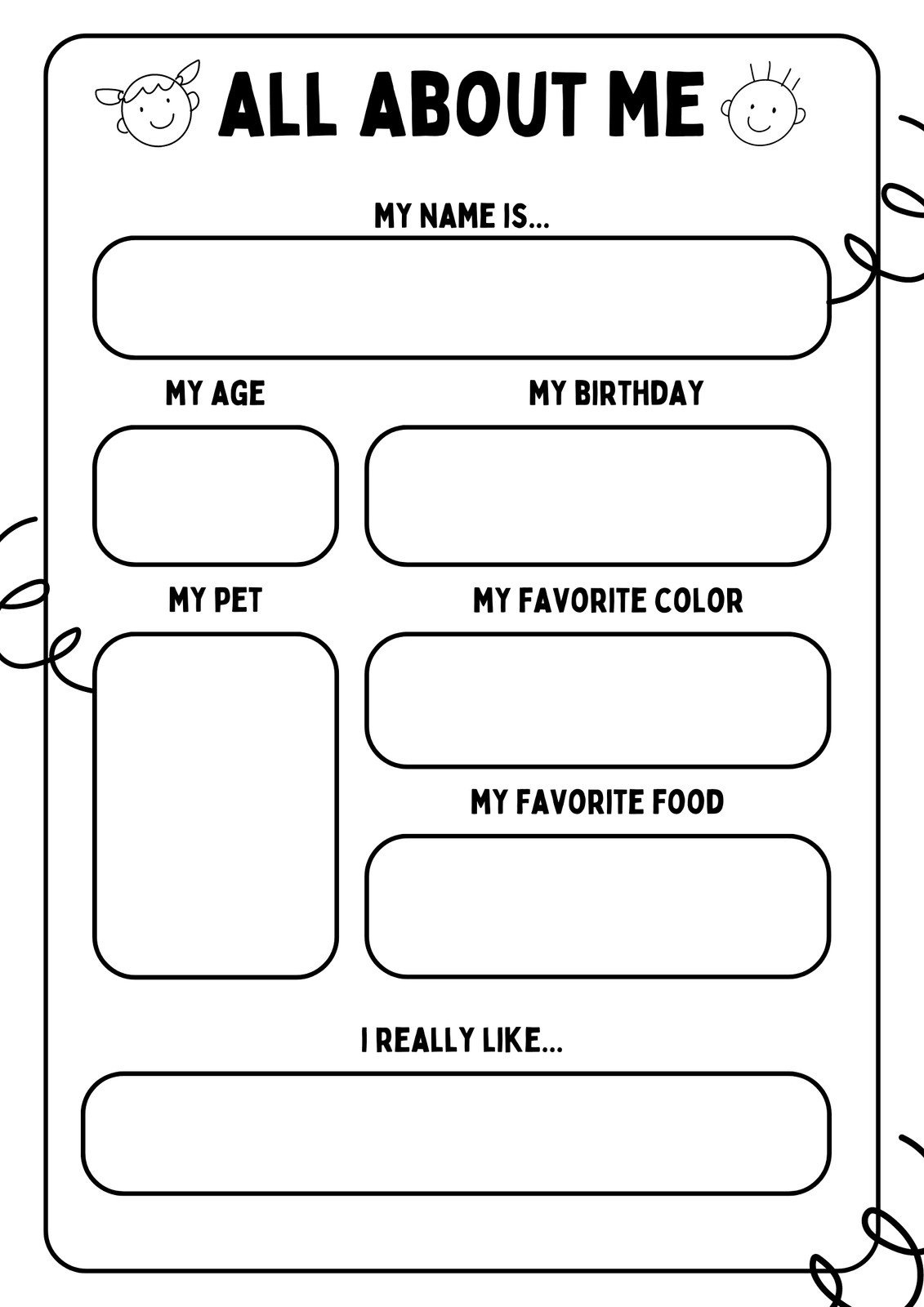 Free And Printable All About Me Worksheet Templates | Canva for Free Download Printable Worksheet