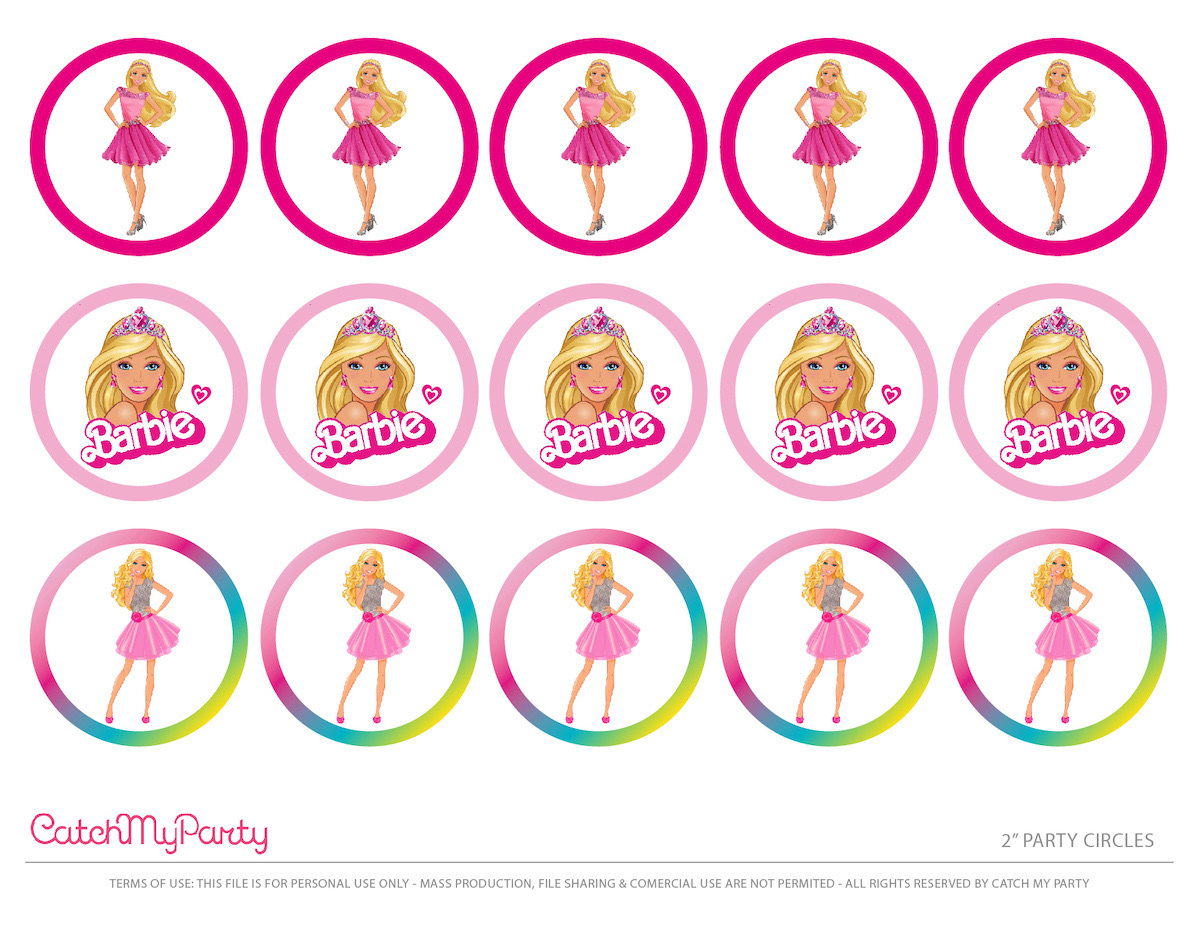 Free Barbie &amp;quot;Let&amp;#039;S Go Party&amp;quot; Printables! | Catch My Party regarding Free Printable Barbie Cupcake Toppers