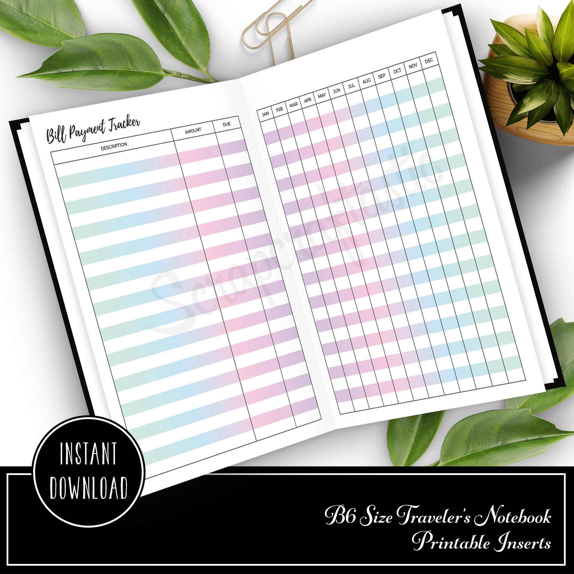 Free Bill Payment Tracker B6 Traveler&amp;#039;S Notebook Printable Insert pertaining to Free Printable B6 Inserts