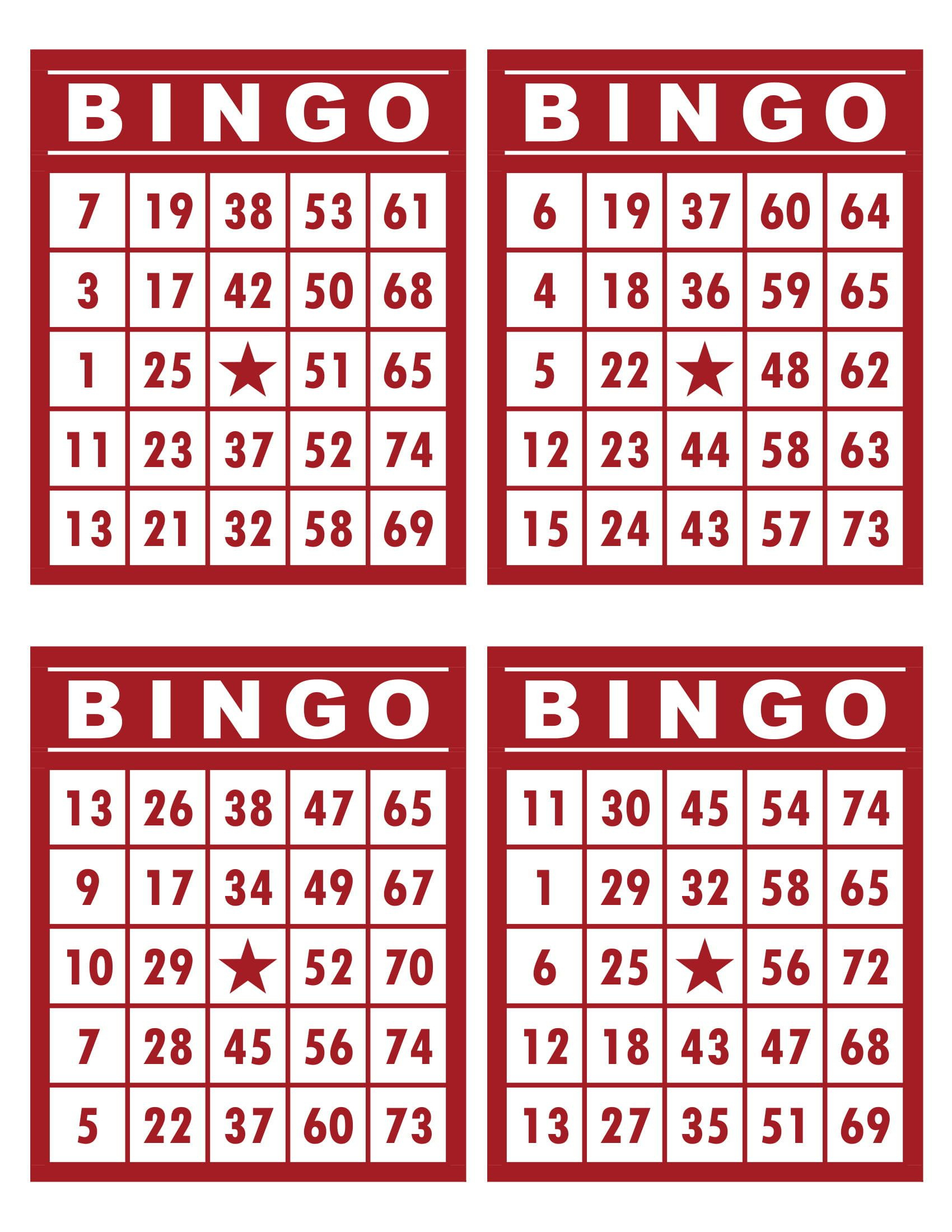 Free Bingo Cards intended for Printable Bingo Cards 4 Per Page