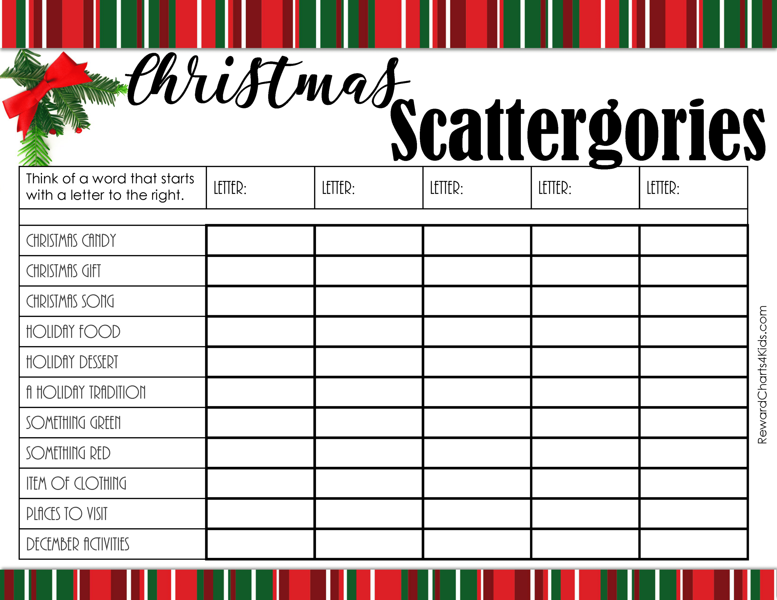 Free Christmas Scattergories Printable &amp;amp; List throughout Free Printable Christmas Scattergories Lists