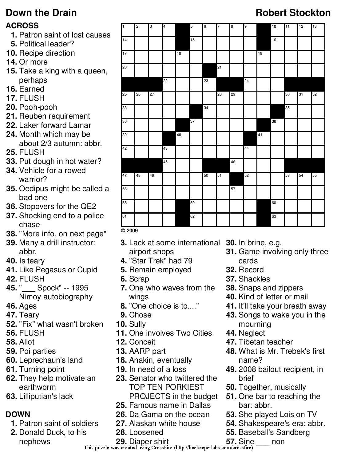 Free Crossword Puzzle #98: &amp;quot;Down The Drain&amp;quot; | Beekeeper Crosswords with regard to Crossword Puzzles Printable Hard