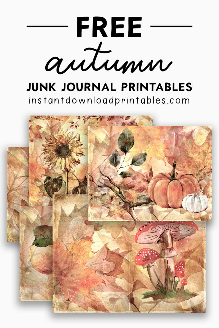 Free Fall Autumn Junk Art Journal Scrapbook Digital - Instant in Free Art Journal Printables