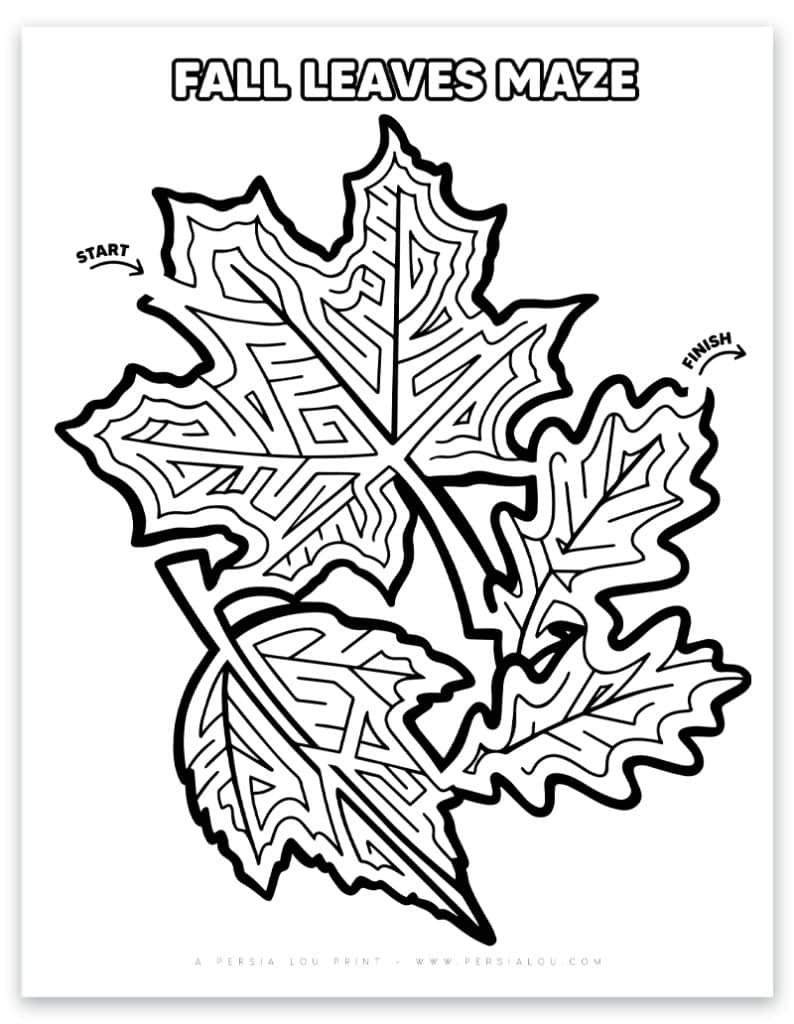 Free Fall Maze Printable Worksheets - Autumn Leaves inside Free Printable Mazes For Adults