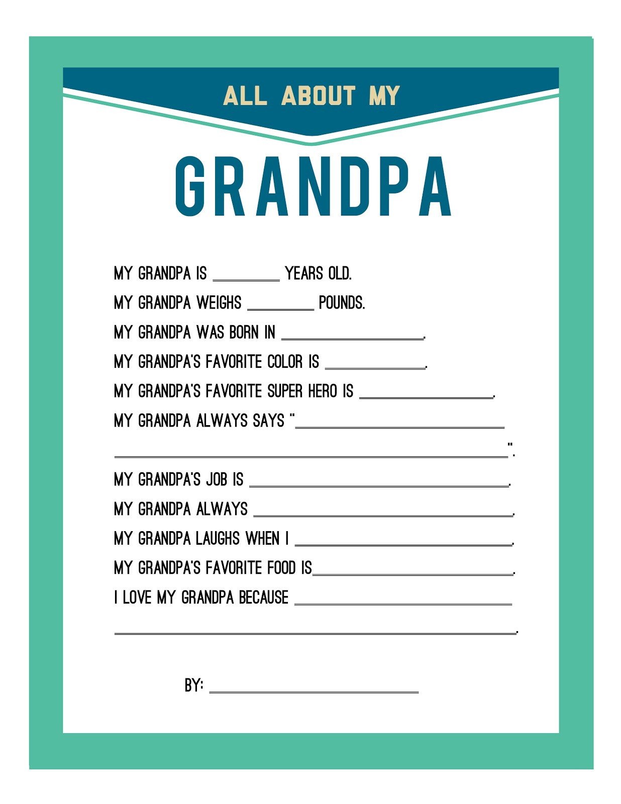 Free Father&amp;#039;S Day Printable with regard to Free Printable Grandpa Questionnaire