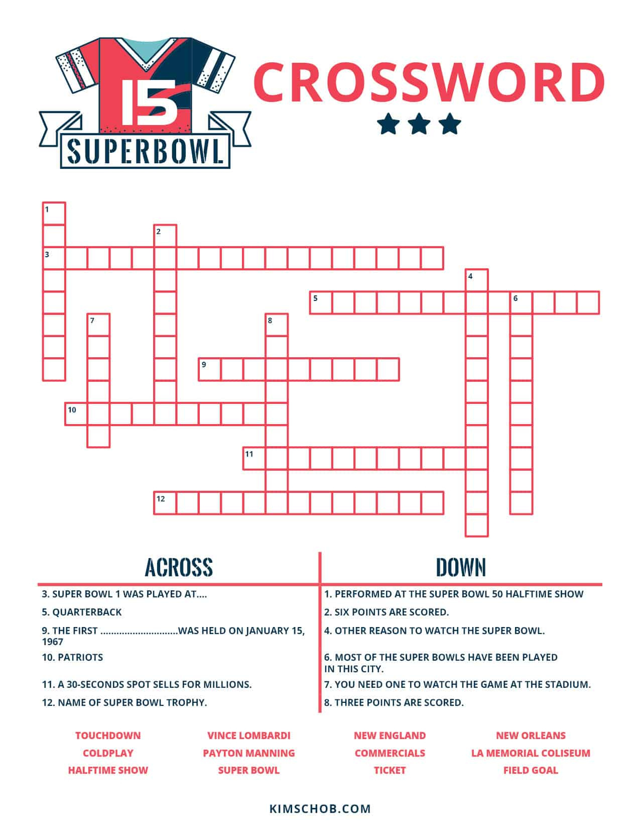 Free Football Printables - Printable Game Day Activities! - Kim Schob in Super Bowl Crossword Puzzle Printable