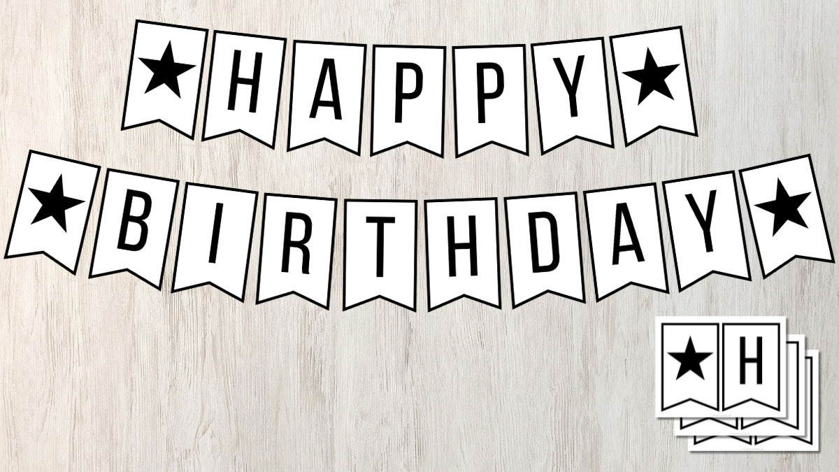 Free Happy Birthday Banner Printable (Black And White) throughout Happy Birthday Printable Banner Black and White