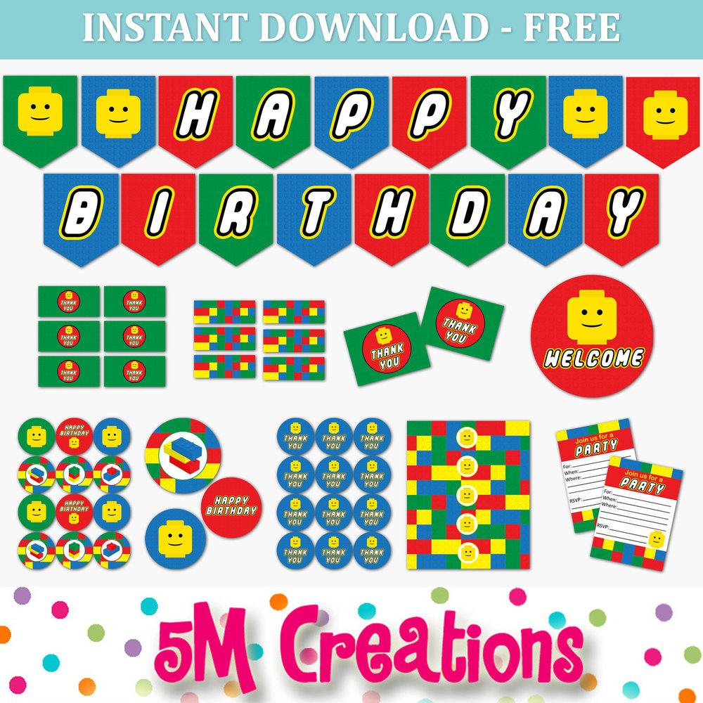 Free Lego Inspired Party Printable Decorations – Instant Download intended for Lego Party Free Printables