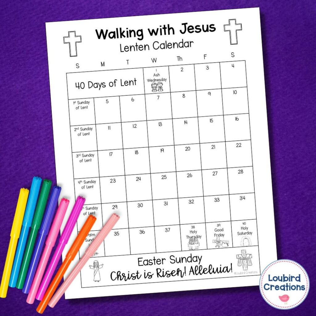 Free Lent Calendar For Kids - Loubird Creations for Free Printable Lent Calendar