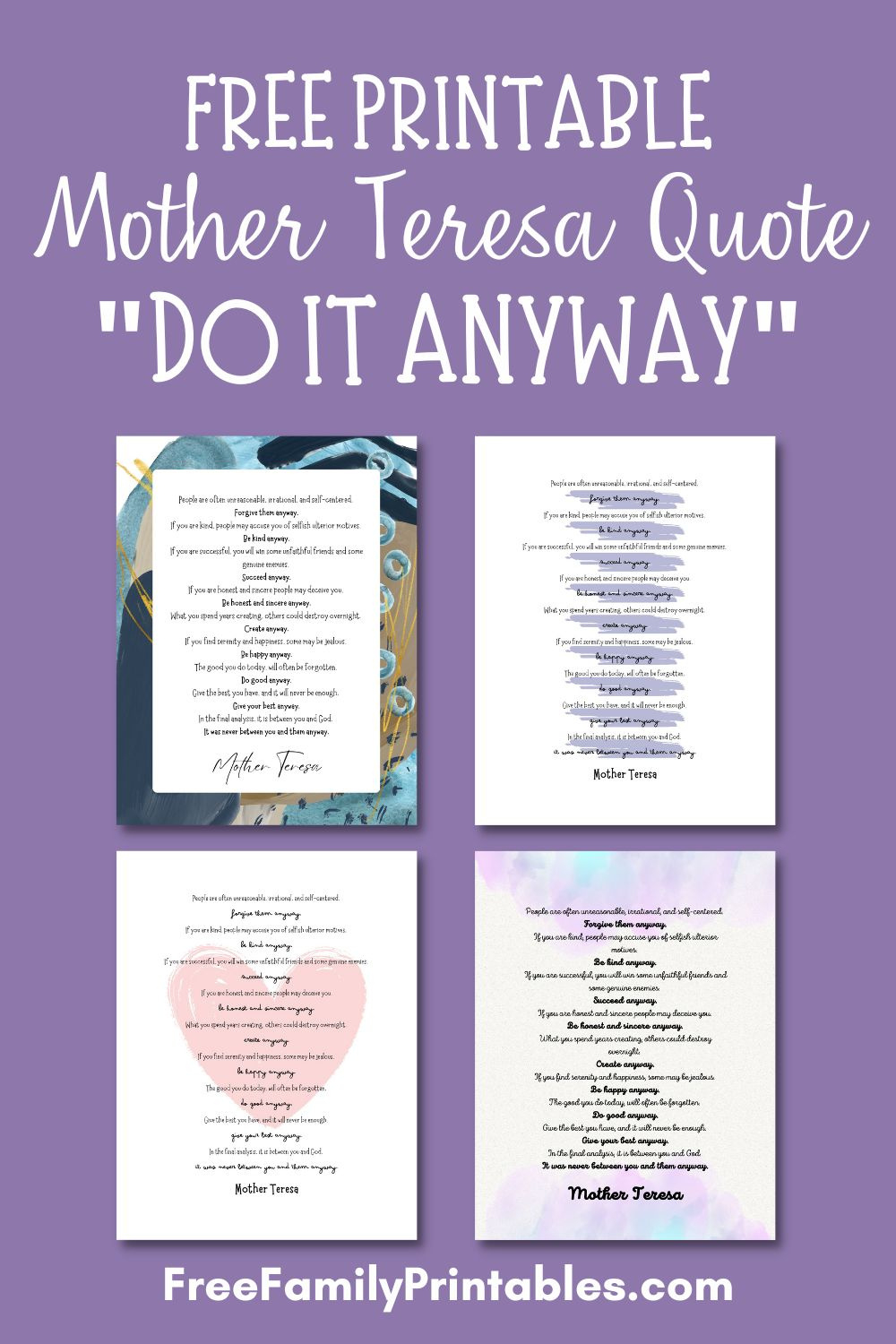 Free Mother Teresa Do It Anyway Printable - Making Frugal Fun for Mother Teresa Do It Anyway Printable