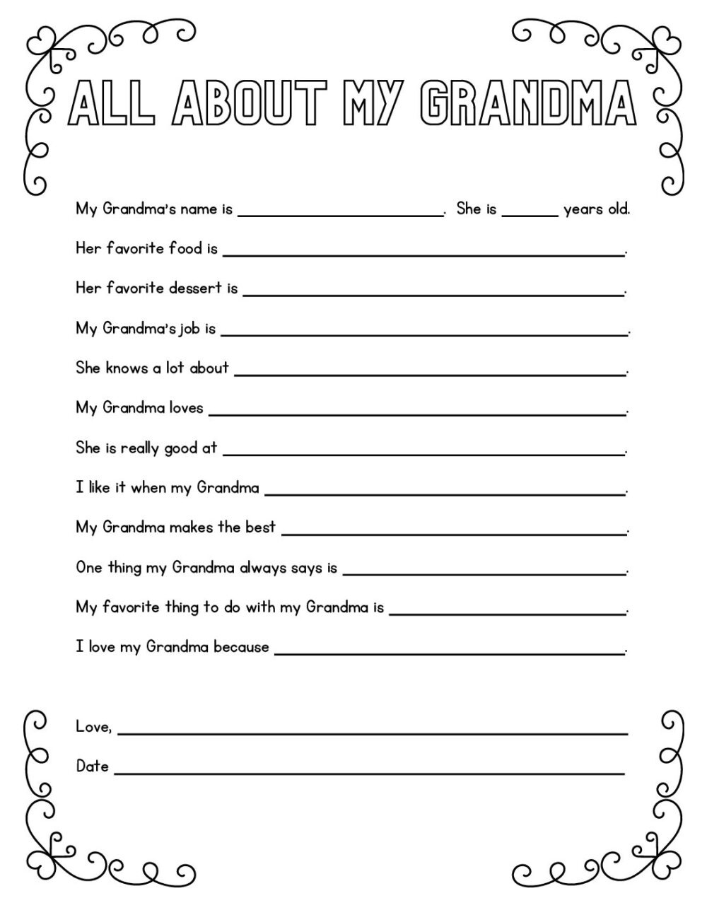 Free Mother&amp;#039;S Day Printable Questionnaires - A Special Gift Idea regarding Mothers Day Grandma Questionnaire Printable