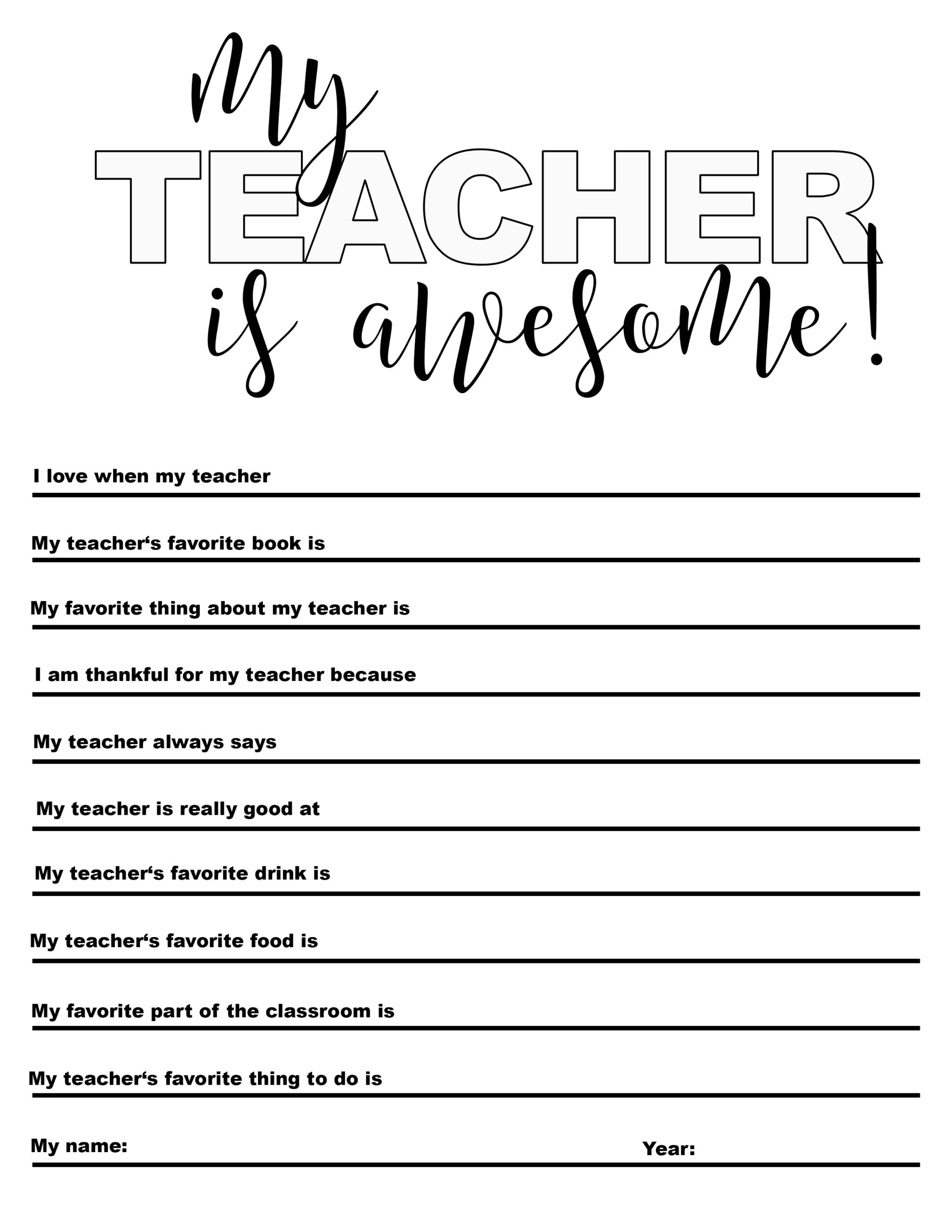 Free &amp;quot;My Teacher Is Awesome&amp;quot; Printable - Heather&amp;#039;S Dish inside All About My Teacher Free Printable