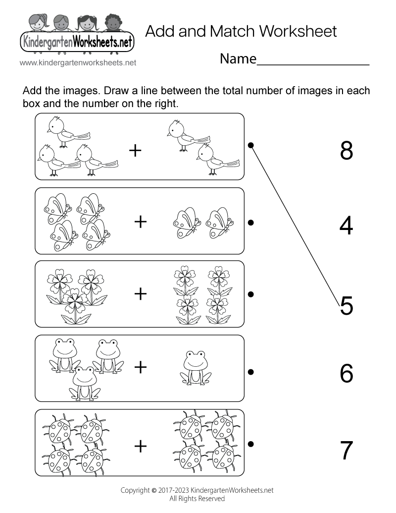 Free Printable Add And Match Picture Addition Worksheet pertaining to Adding Pictures Worksheet Printable