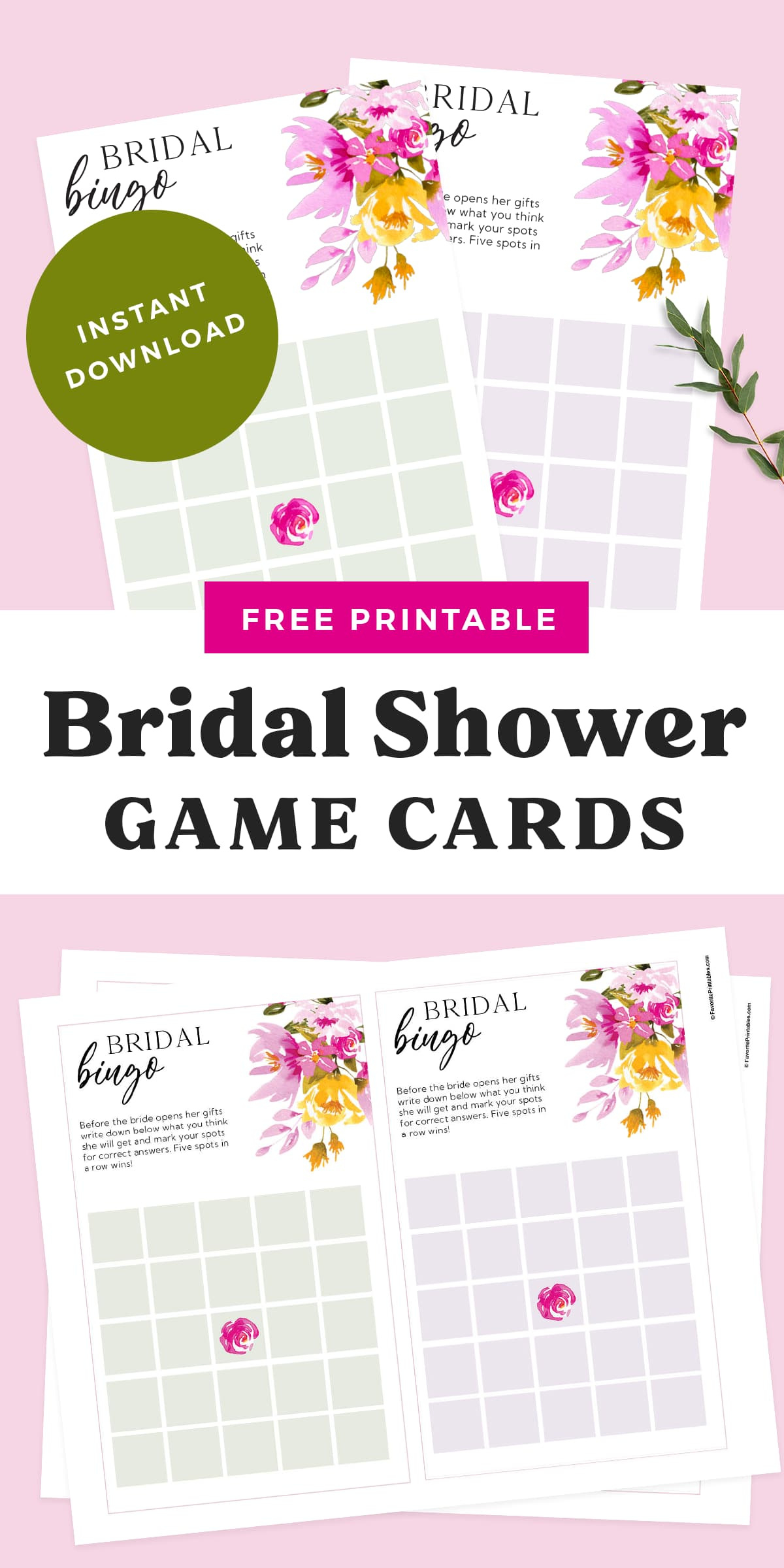 Free Printable Bridal Shower Bingo Cards - Set Of 20! - Favorite for Free Printable Bingo Cards For Bridal Shower