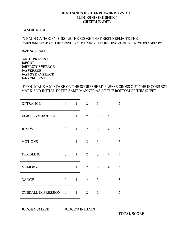 Free Printable Cheer Tryout Score Sheet: Fill Out &amp;amp; Sign Online for Tryout Numbers Printable Free