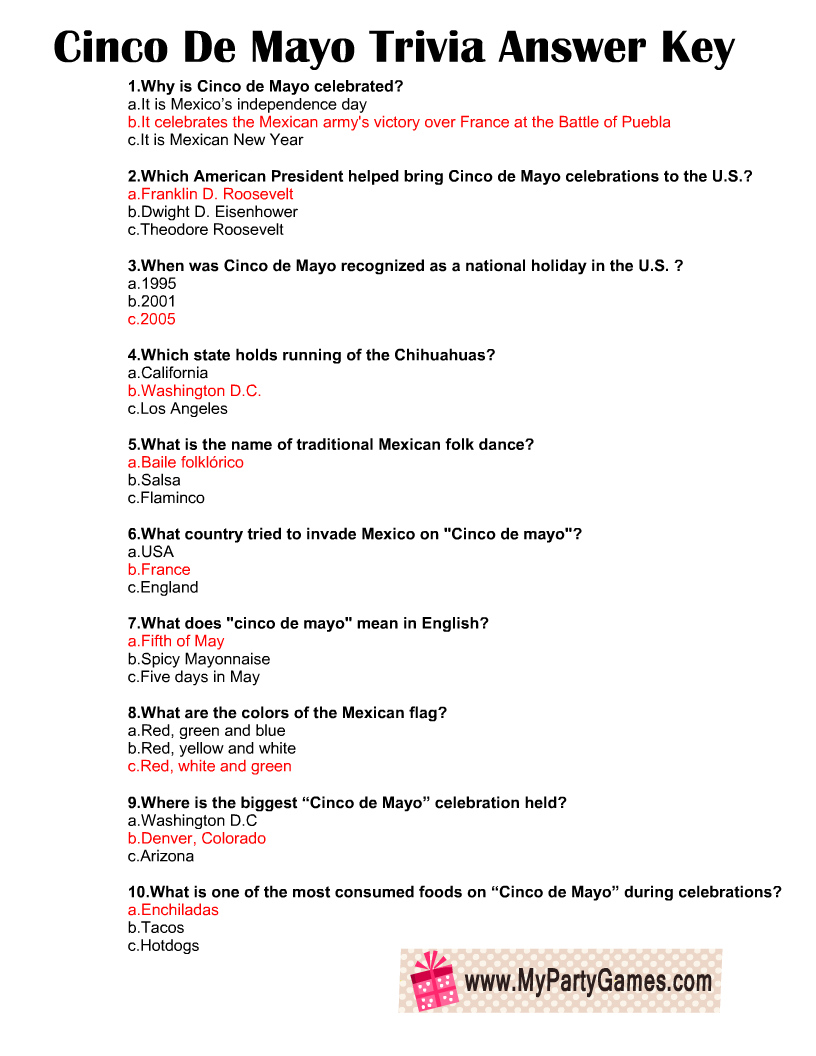 Free Printable Cinco De Mayo Trivia Quiz with regard to Cinco De Mayo Trivia Printable