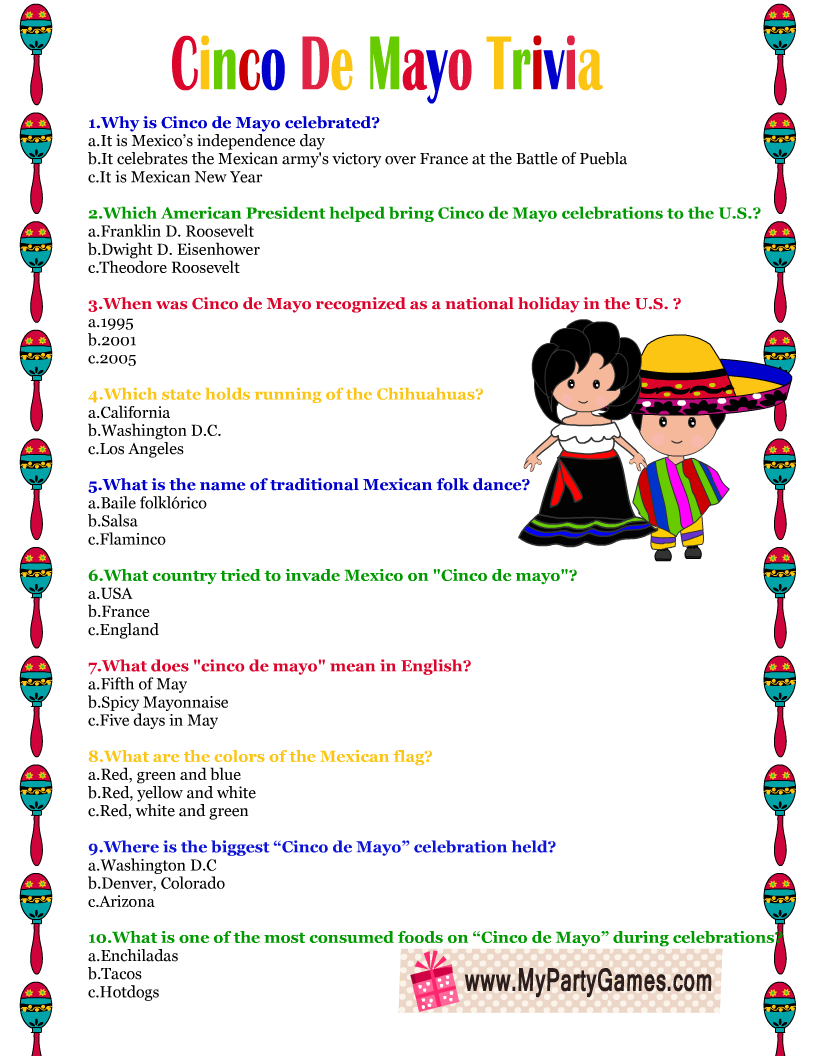 Free Printable Cinco De Mayo Trivia Quiz within Cinco De Mayo Trivia Printable