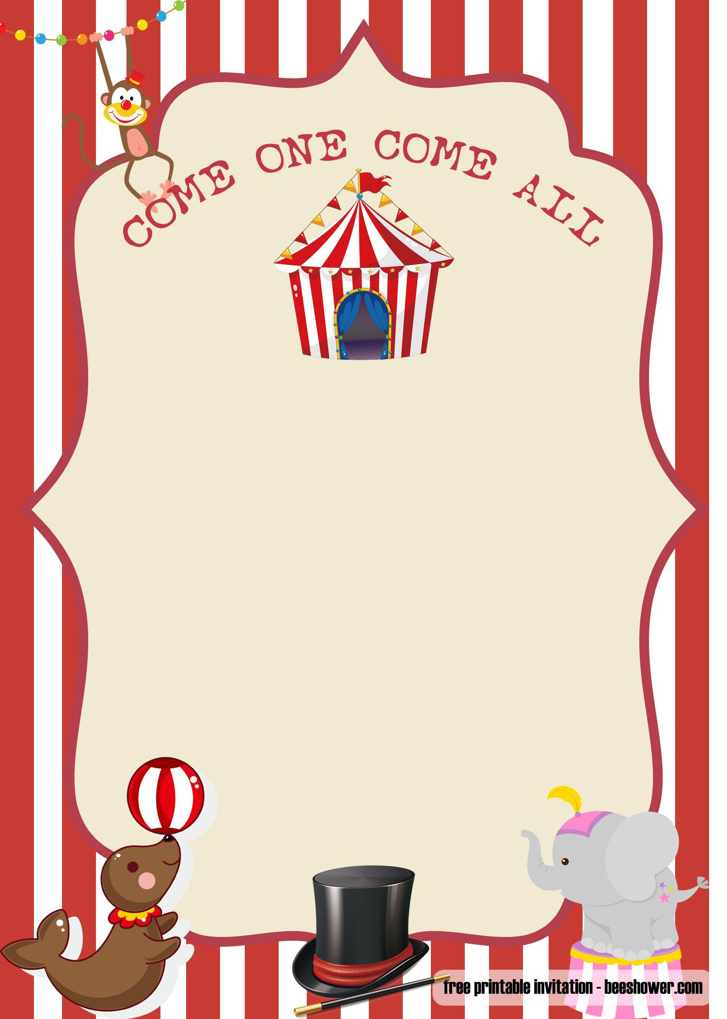 Free Printable Circus Baby Shower Invitations with Free Printable Circus Invitation Template