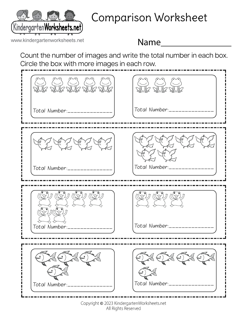 Free Printable Comparison Worksheet with Picture Comparison Worksheet Printable