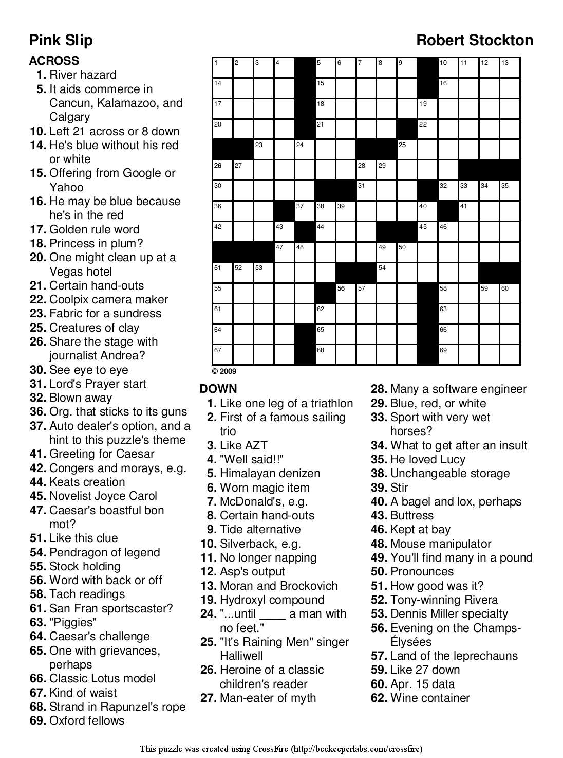 Free Printable Crossword Puzzle #93: &amp;quot;Pink Slip&amp;quot; | Beekeeper intended for Esl Crossword Puzzles Printable