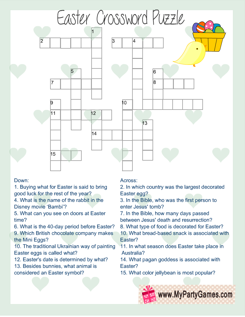 Free Printable Easter Crossword Puzzle With Key with regard to Easter Crossword Puzzles Printable